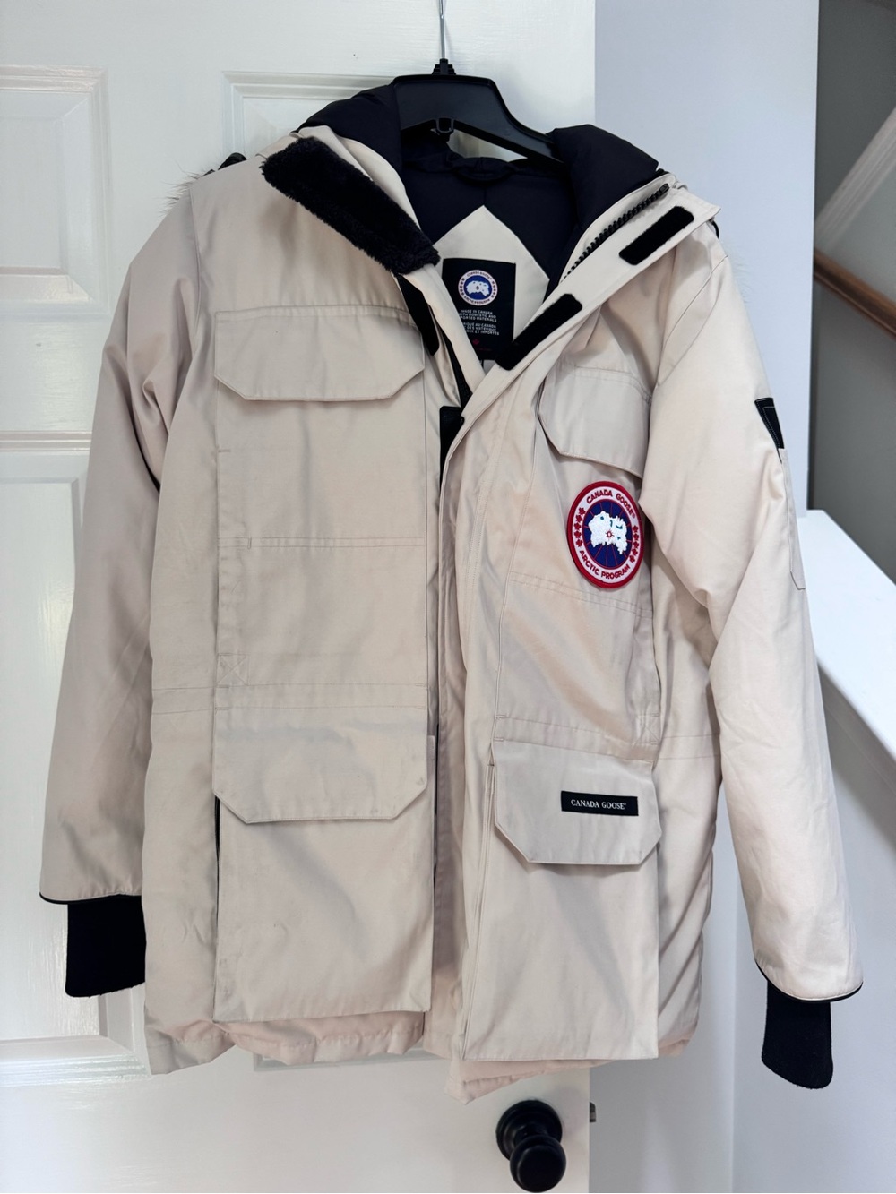 Canada Goose Expedition Light Beige Parka Coat w/Fur Hood Black Trim Retail $2k+